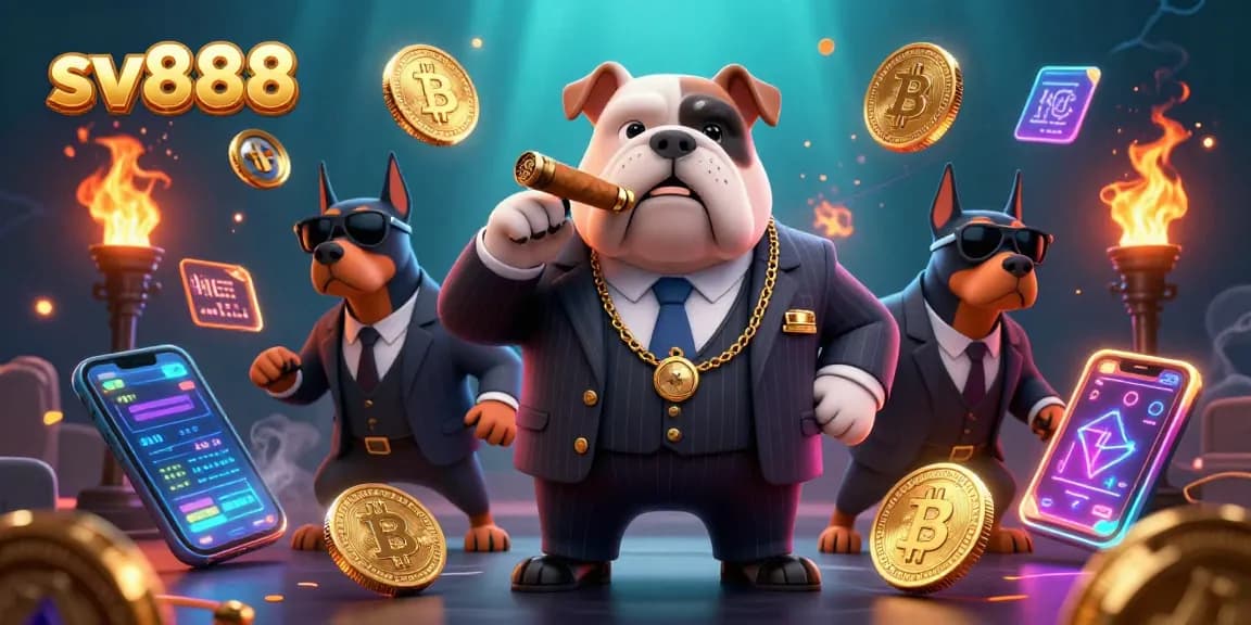 Engage in thrilling sv888 casino excitement with cartoon mafia elements and crypto visuals.
