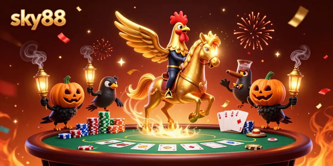 Experience the thrill of the casino at sky88 with vibrant characters and rich gaming elements.