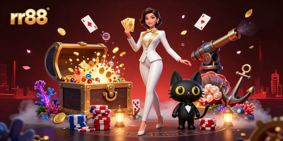 rr88 players enjoy thrilling experiences in this vibrant online casino illustration, showcasing exciting games and rich details.
