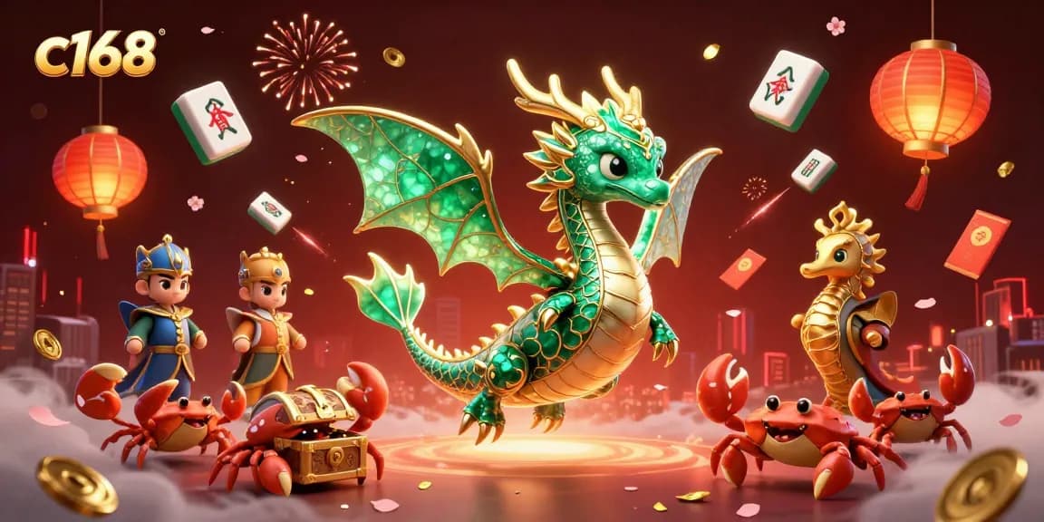 Experience thrilling gaming action with c168's vibrant sea dragon and treasure elements.