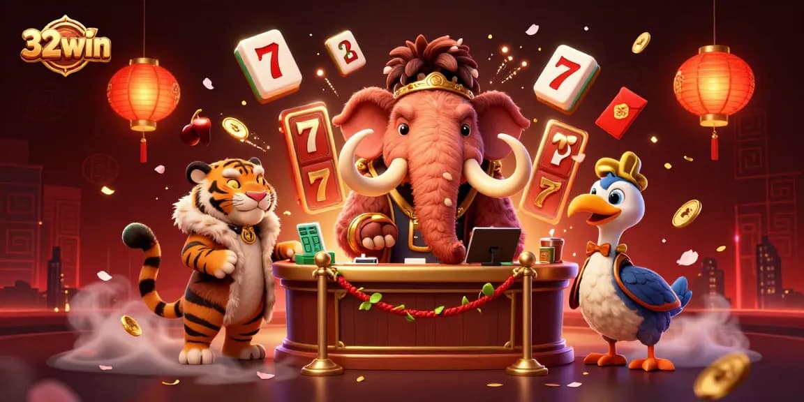 Experience thrilling wins with 32win's vibrant casino scene featuring unique characters and dynamic game elements.
