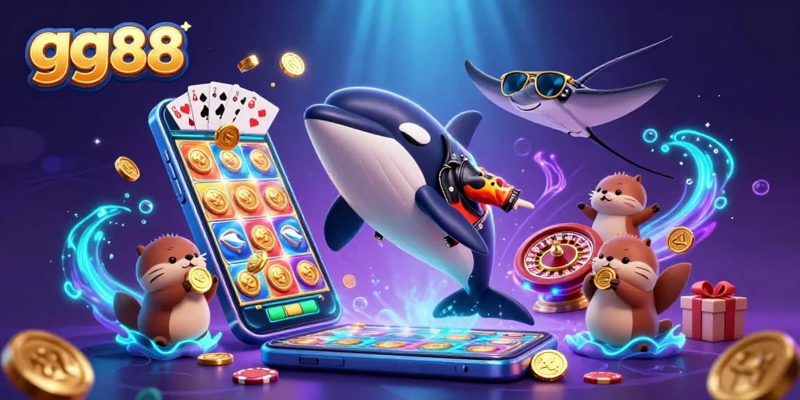 Join the fun at gg88 with an action-packed scene of sea characters enjoying games and prizes.