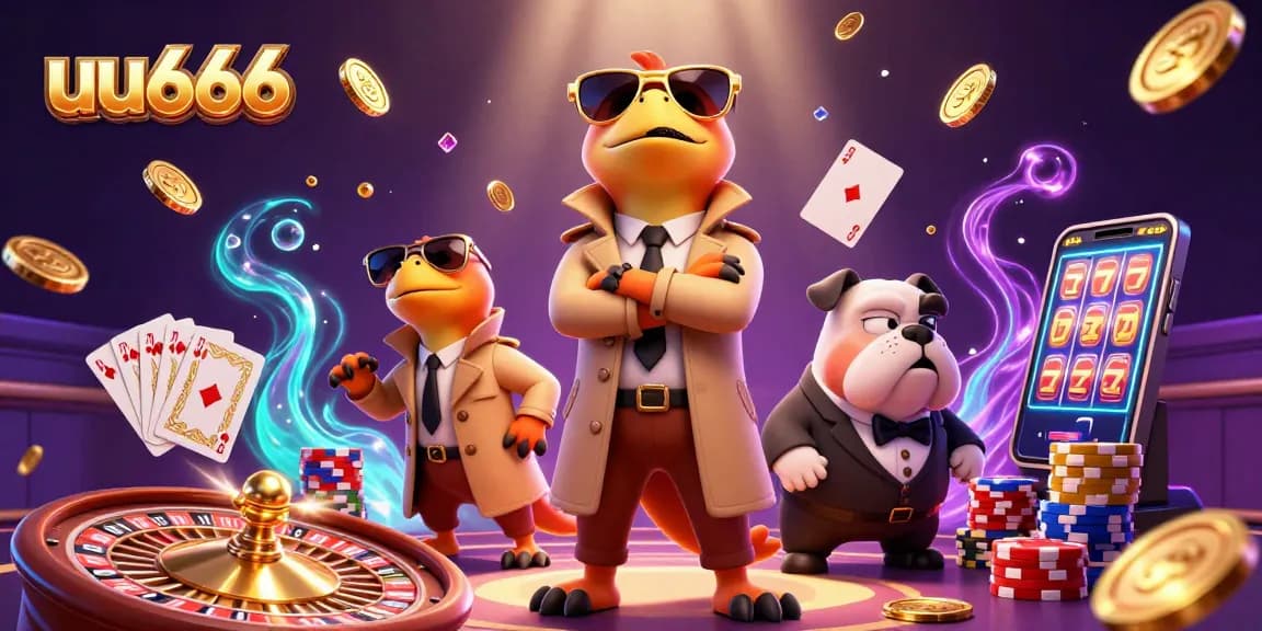 Experience the thrill of uu666 with raptors in a trench coat entering a VIP casino lounge.