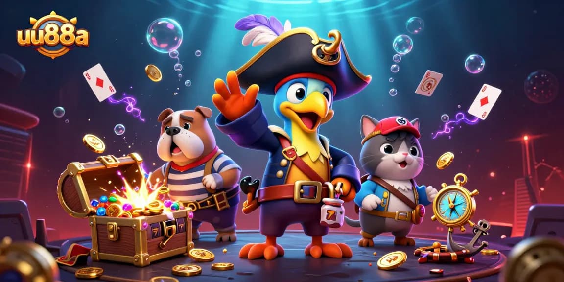 Experience the excitement of uu88a with pirates, jackpots, and treasures in this vibrant casino-themed scene.