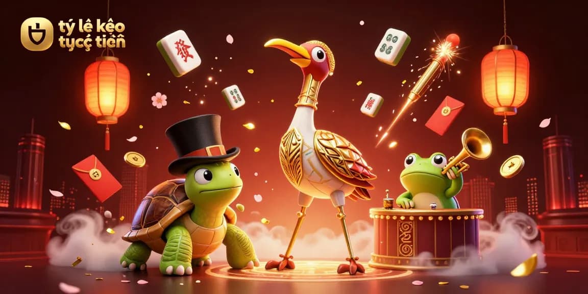 Experience the excitement of tỷ lệ kèo trực tuyến with colorful characters and dynamic elements in a lively casino setting.