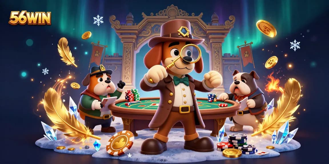 Engage in poker strategies at 56WIN with dynamic clues and gold betting tokens.