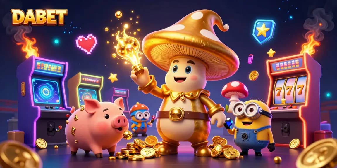 DABET engages players with a magical 3D illustration filled with casino-themed game elements.