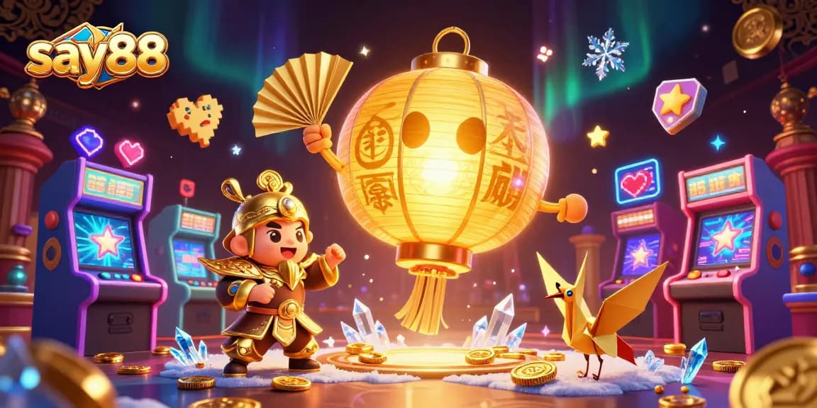 Experience excitement at say88 with a vibrant night market casino scene featuring lucky symbols and game elements.