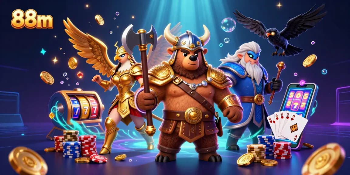 Spin to win with 88m as Viking bear and Valkyrie soar in a jackpot gaming scene.