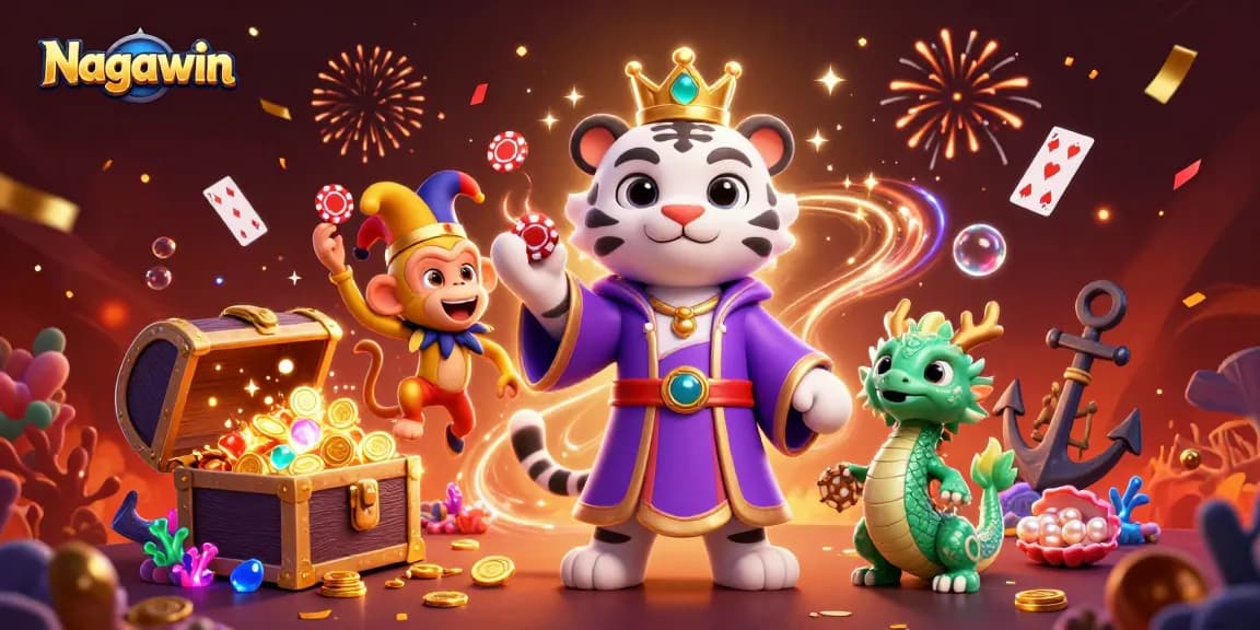 Engage in action with Nagawin's vibrant digital casino scene filled with iconic gambling elements.