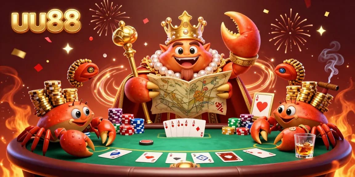 Experience thrilling gameplay at uu88 with golden crab emperor ruling over vibrant casino elements.