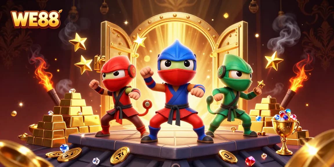 WE88 chameleon team showcases thrilling synchronized moves amid a burst of casino treasures.