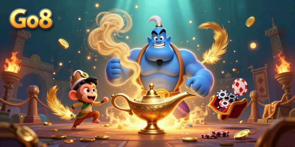 Engage with Go8's thrilling casino atmosphere featuring dynamic characters and vibrant gaming elements.