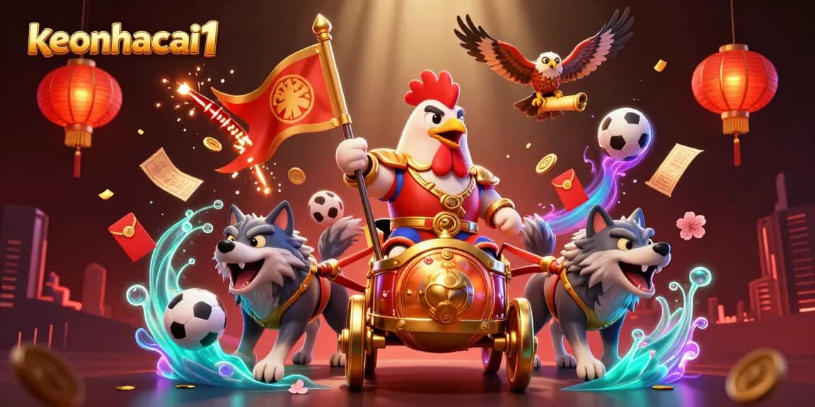 Experience epic betting action with keonhacai1 as a warlord leads, surrounded by sports elements.