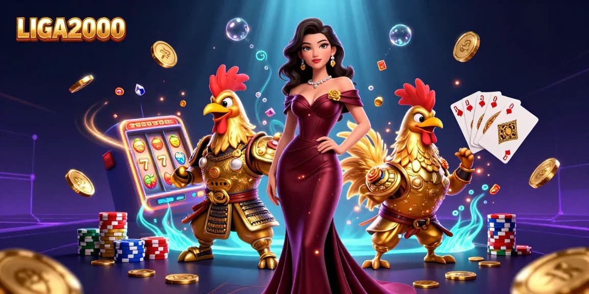 LIGA2000 menawarkan pengalaman slot yang mendebarkan dengan atmosfer glamor yang menampilkan seorang wanita glamor dan seorang pejuang ayam jantan emas.