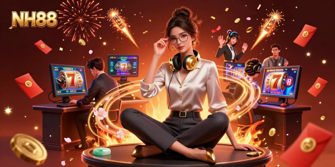 Experience winning at NH88 with a stylish gamer in a dynamic casino setup.