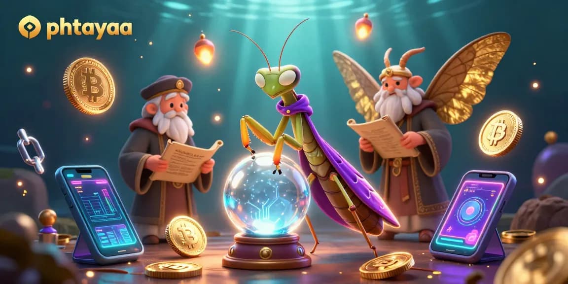 Experience thrilling gaming with phtayaa's mystical fortune teller scene and crypto elements.