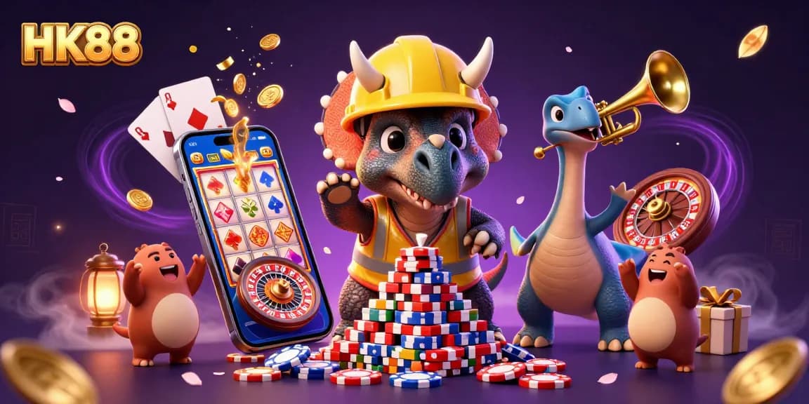 Bet on HK88 for thrilling casino games with a vibrant illustration of a festive scene packed with action.