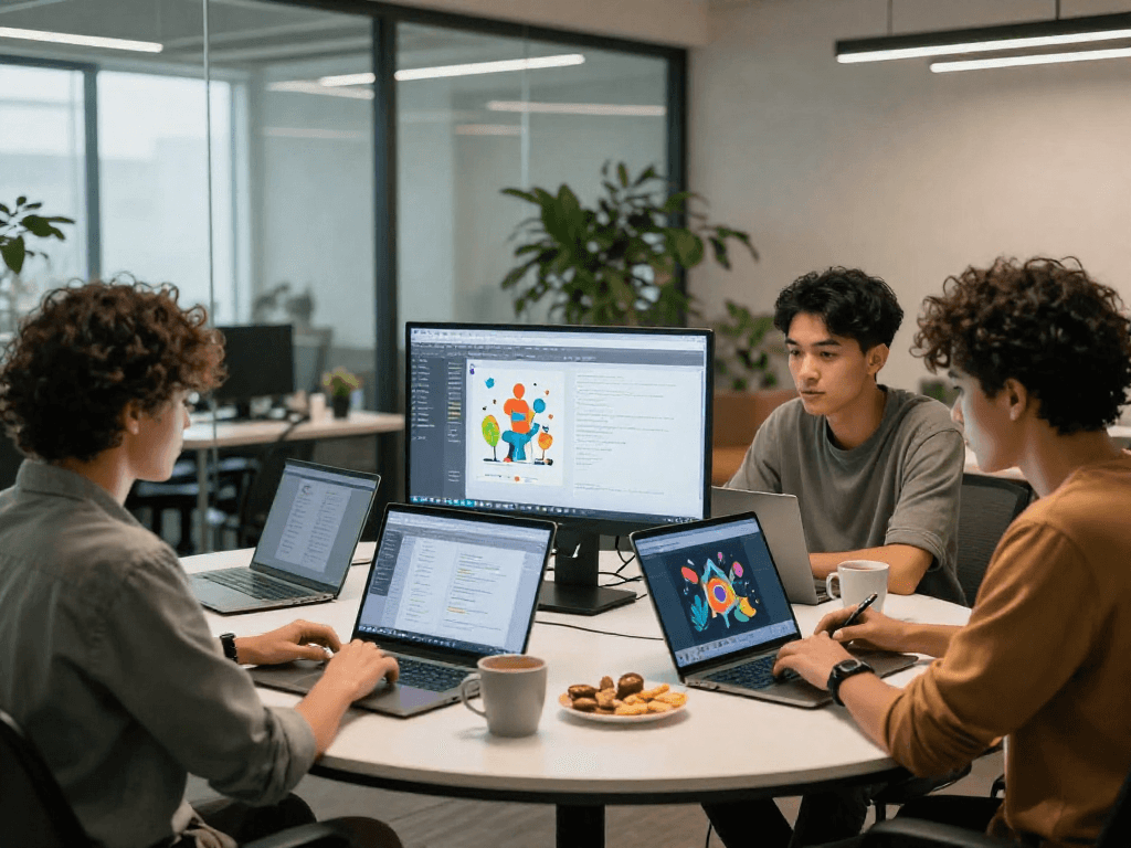 Team collaborating on nsfw ai moderation tools in modern office.