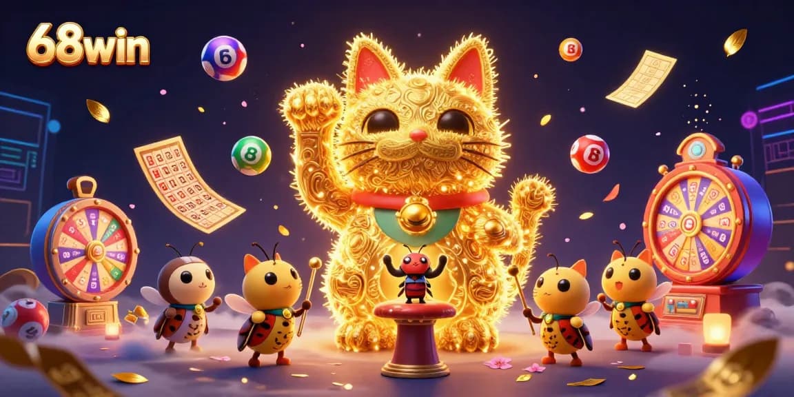 Engage with thrilling games at 68win, where golden fireflies illuminate winning opportunities amidst colorful lottery excitement.