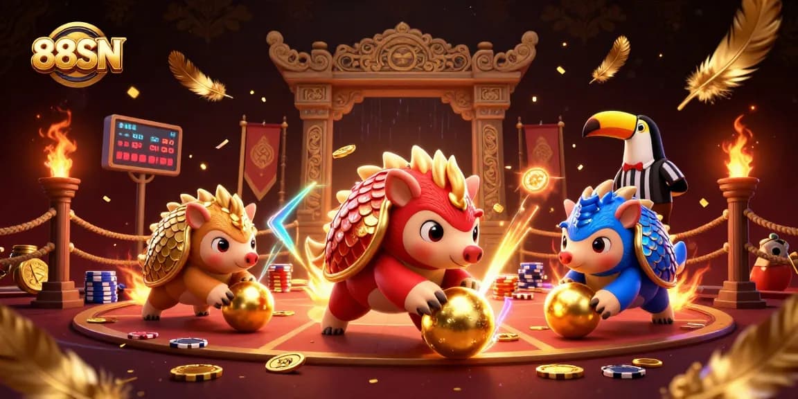 Experience the excitement of 88SN with pangolins bowling through poker chips in vibrant casino action.