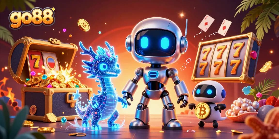 Experience thrilling wins at go88's vibrant casino scene with robots, treasures, and games.