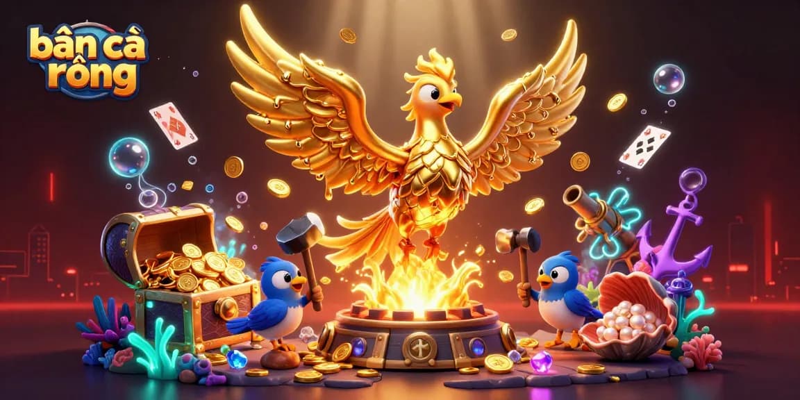 Engage in the thrilling bắn cá rồng game with a molten golden phoenix and dynamic underwater treasures.