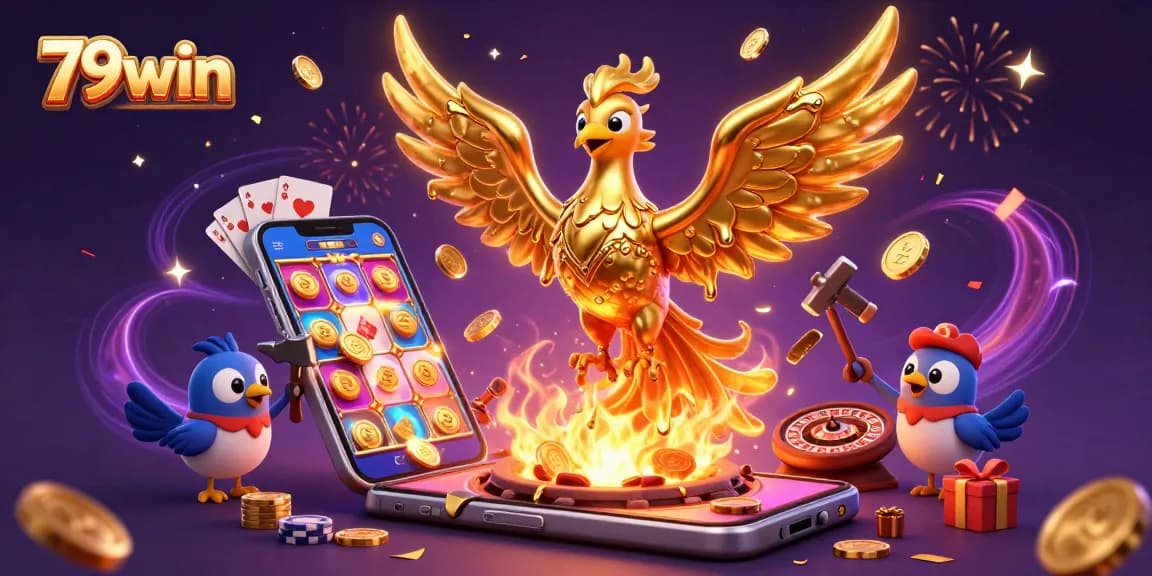 Experience adventure and winning with 79win in this vibrant casino illustration.