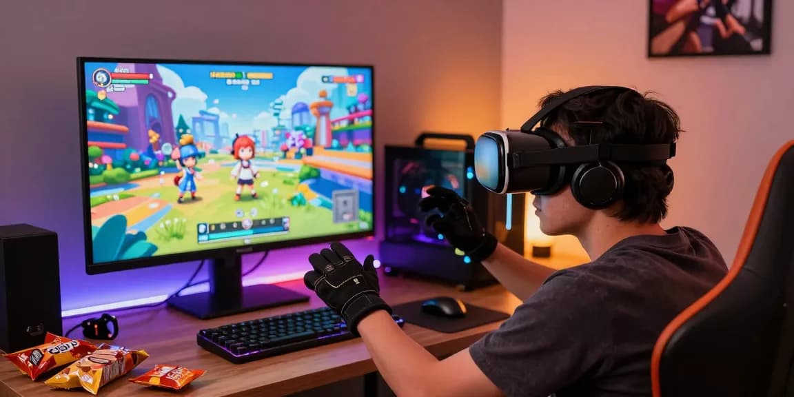 Gamer enjoying dynamic hentai games in immersive virtual reality.
