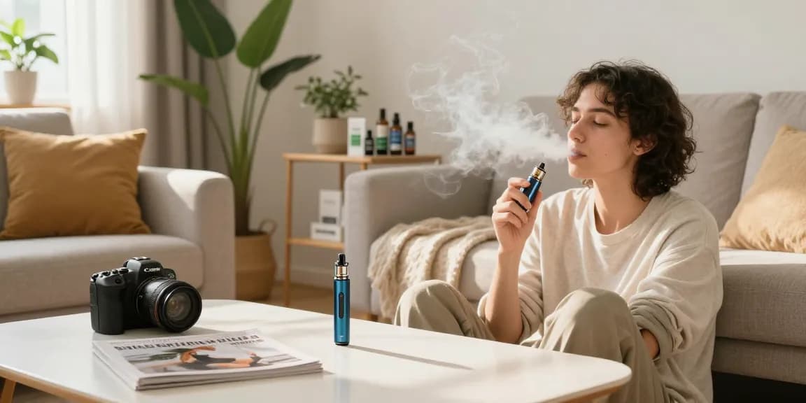 How To Vape for wellness with premium CBD products and a sleek vape device in a serene natural environment.