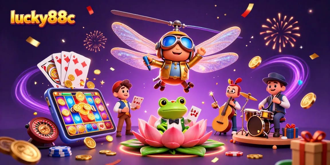 lucky88c showcases a vibrant casino scene with exciting card games and slot machines.