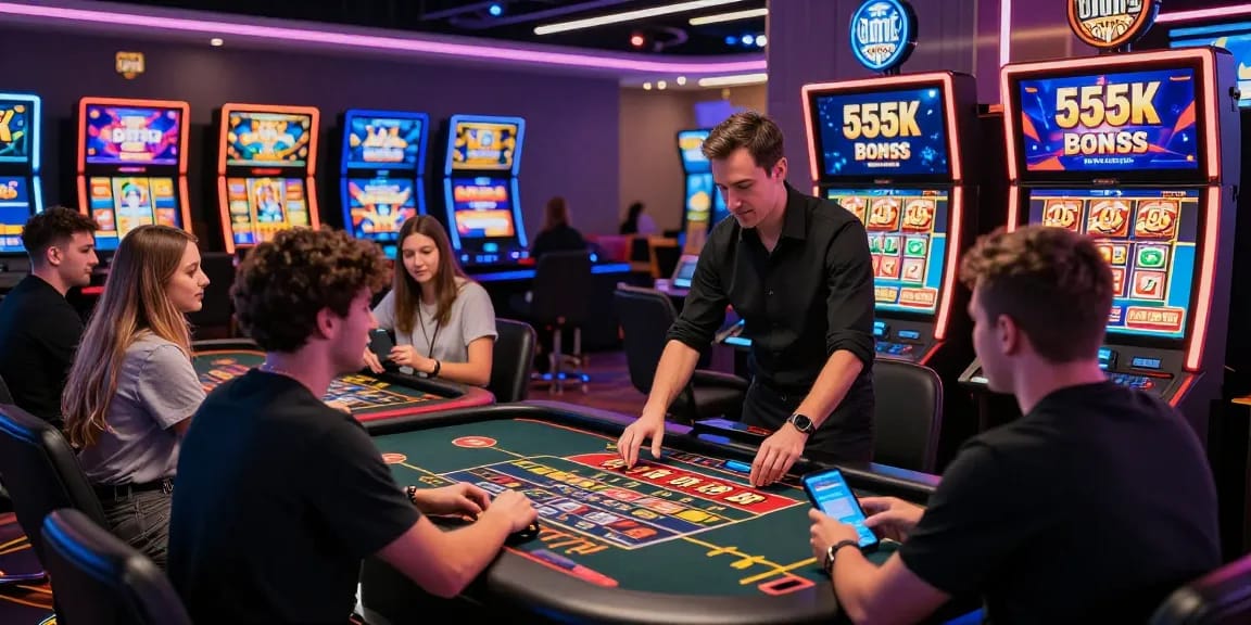 Engaging gaming scene showcasing diverse players at BL555 online casino with interactive elements and vibrant atmosphere.