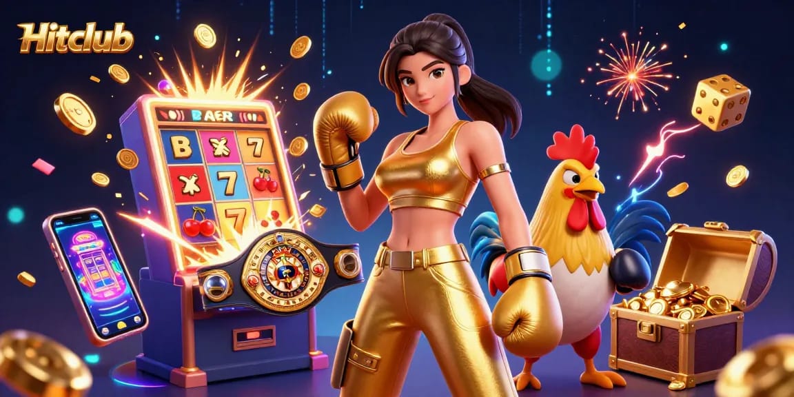 Experience gaming action at Hitclub with vibrant casino visuals and dynamic 3D elements.