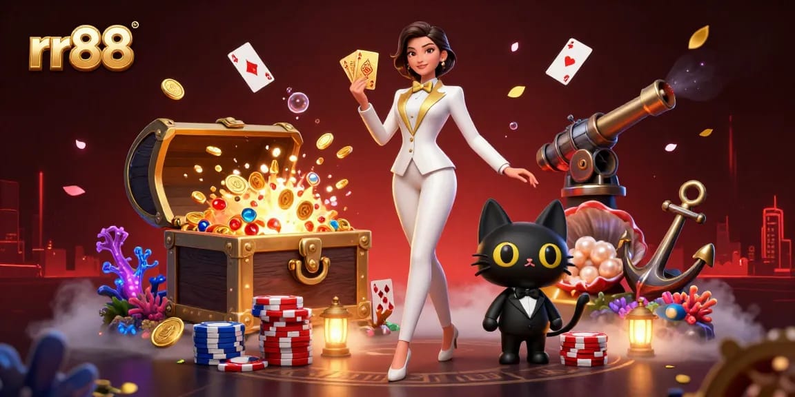 rr88 players enjoy thrilling experiences in this vibrant online casino illustration, showcasing exciting games and rich details.