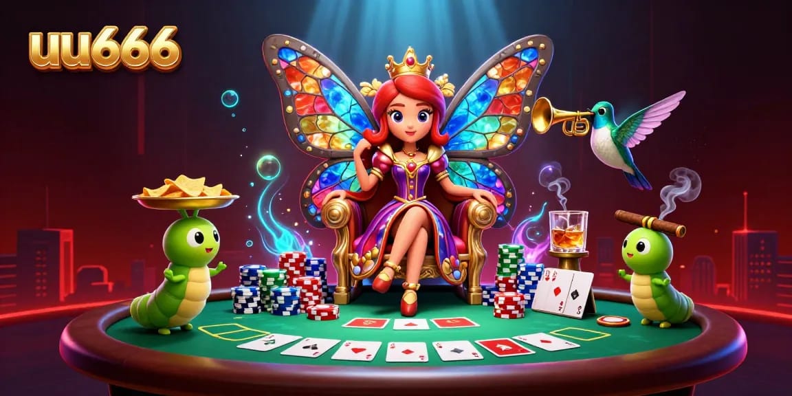 Engage in thrilling poker action within the enchanting world of uu666, featuring stunning characters and casino elements.