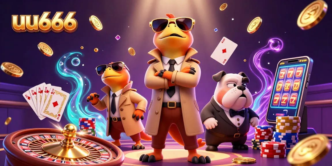 Experience the thrill of uu666 with raptors in a trench coat entering a VIP casino lounge.