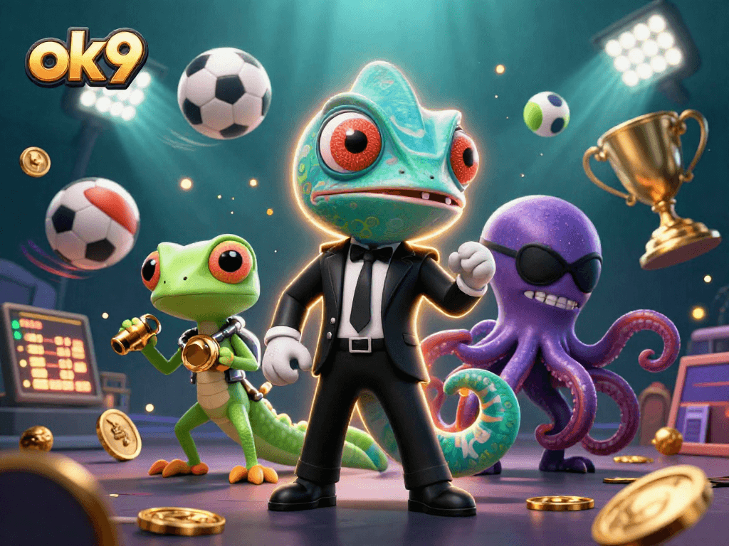 Explore exciting betting strategies with ok9, showcasing engaging characters in a vibrant casino scene.