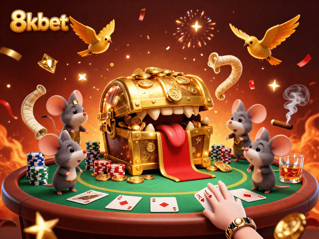Experience the excitement of 8kbet casinos with vibrant 3D illustrations showcasing thrilling poker action.