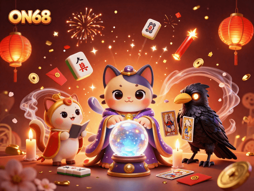 Experience the excitement of ON68 with dynamic gaming elements and vibrant characters in a detailed casino scene.