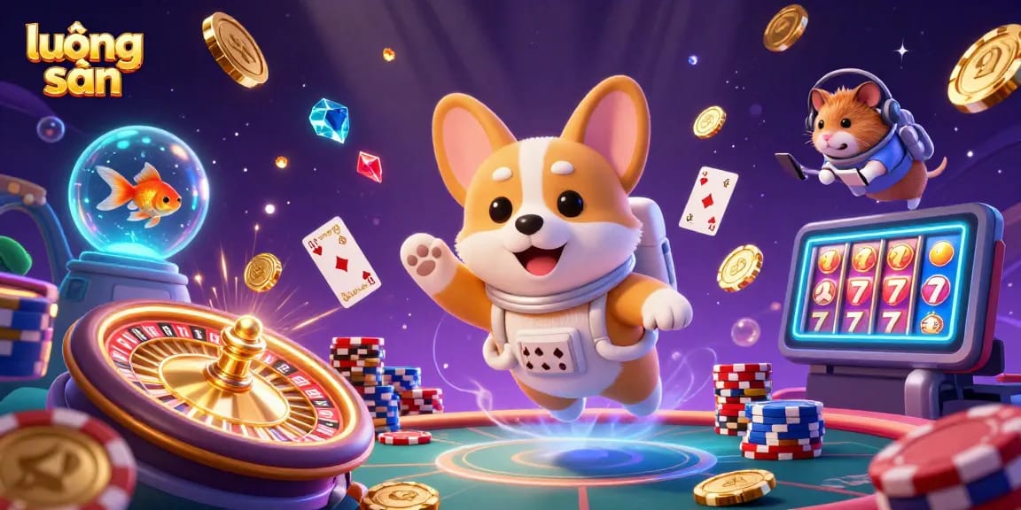 Experience lương sơn's captivating casino scene with a floating astronaut corgi and dynamic betting elements.