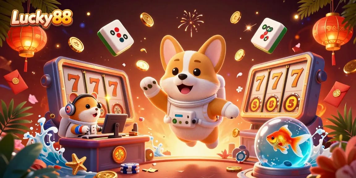 Engage in thrilling gameplay at Lucky88 with vibrant casino elements and characters in a dynamic scene.