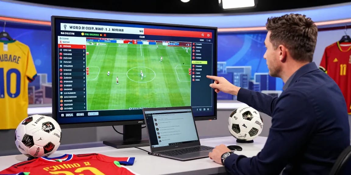 Football expert on Bongdata discussing World Cup betting odds with statistics and memorabilia.