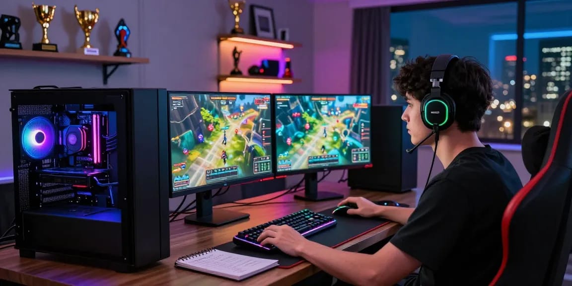 PROOFCORE gaming setup with intense player experience in modern room during night.