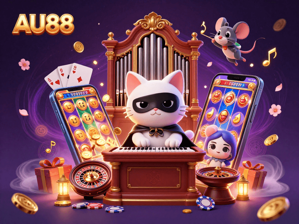 Experience the excitement at AU88 with this enchanting casino scene featuring dynamic characters and games.