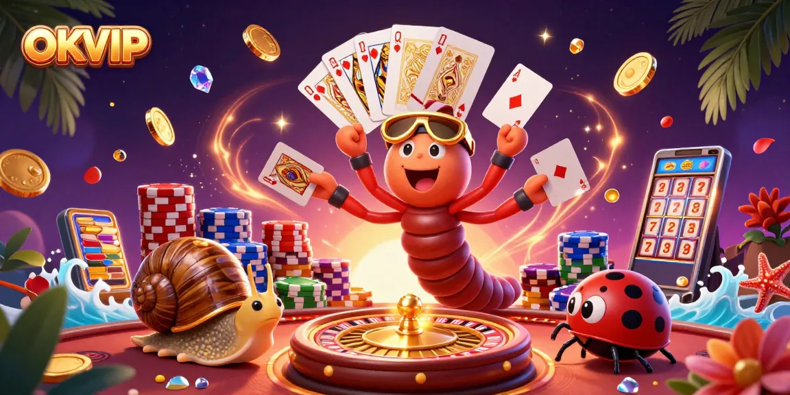 Experience thrilling gameplay with OKVIP's dynamic casino scene featuring an animated dealer and rich casino elements.