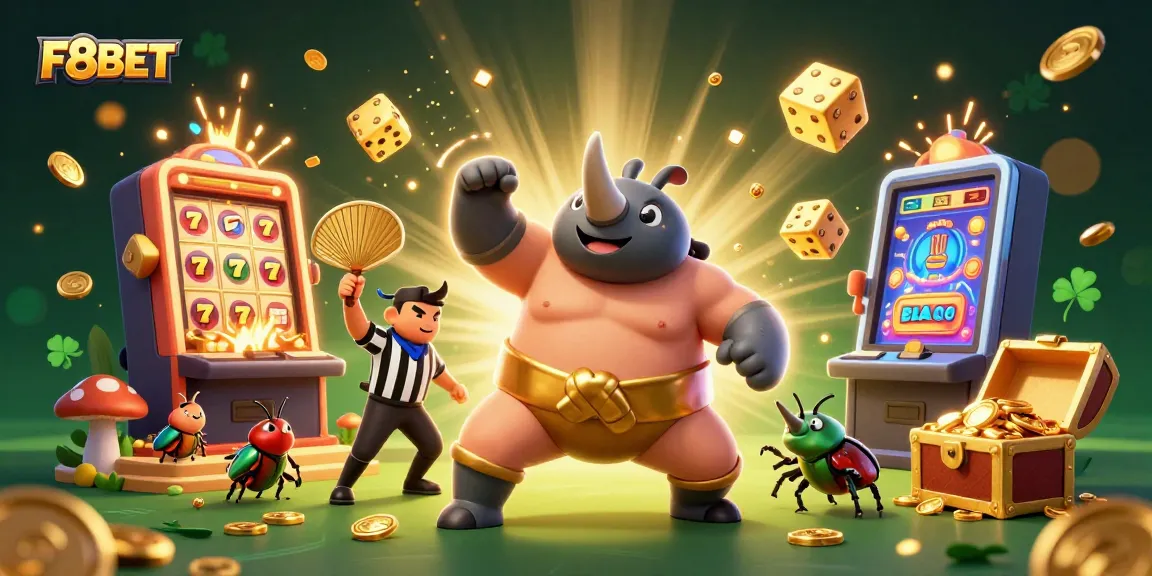 Experience thrilling wins with F8BET's vibrant 3D casino illustration featuring dynamic characters and explosive game elements.