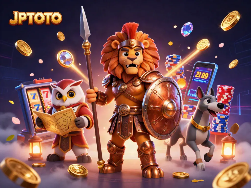 Engage in thrilling action with JPTOTO's dynamic slot game experience, featuring vivid characters and gold.