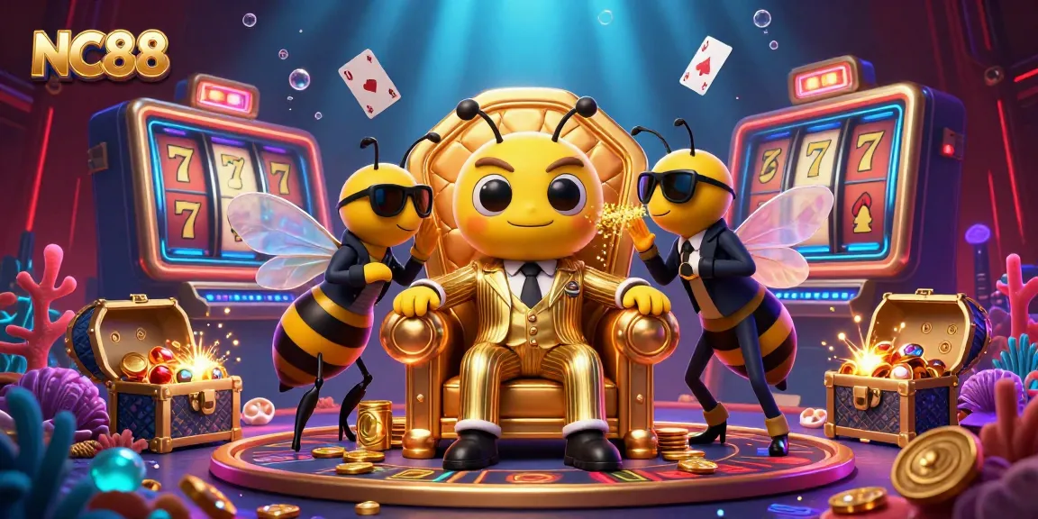 Engage with NC88's vibrant casino scene featuring a bumblebee mob boss and luxurious gaming elements.