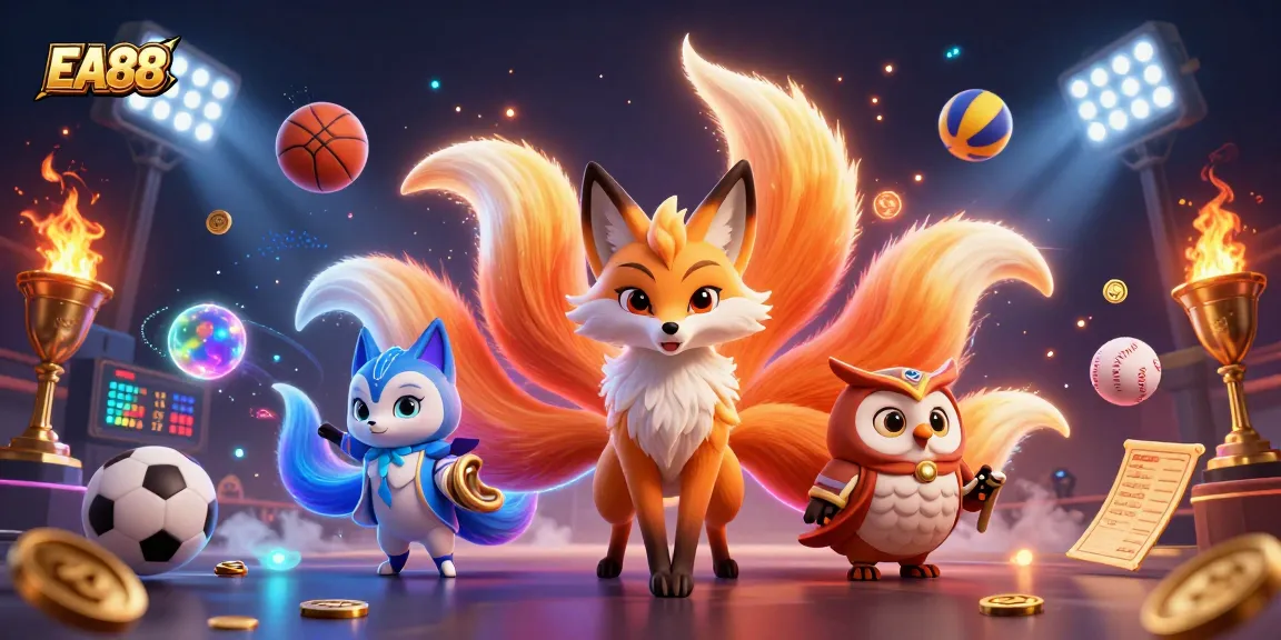 Experience thrilling games with EA88's vibrant illustration of sports betting excitement.