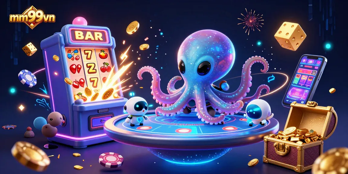 Engage with exciting features at mm99vn, where a cosmic octopus runs a holographic poker game.